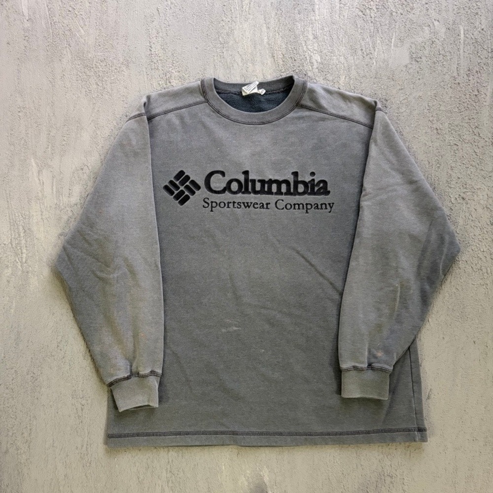 Vintage Columbia Sweatshirt Medium Grey 1990s Embroidered Distressed